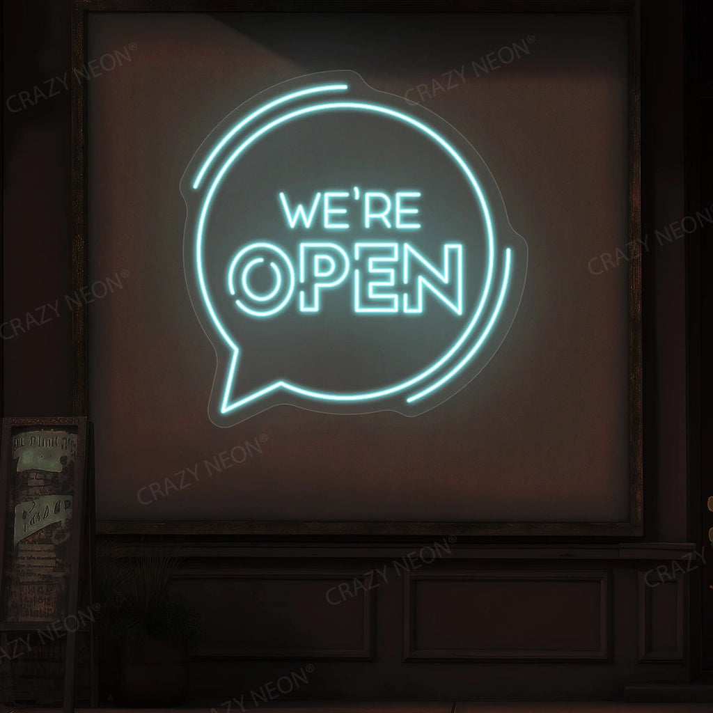 We're Open With Message Icon LED Neon Sign