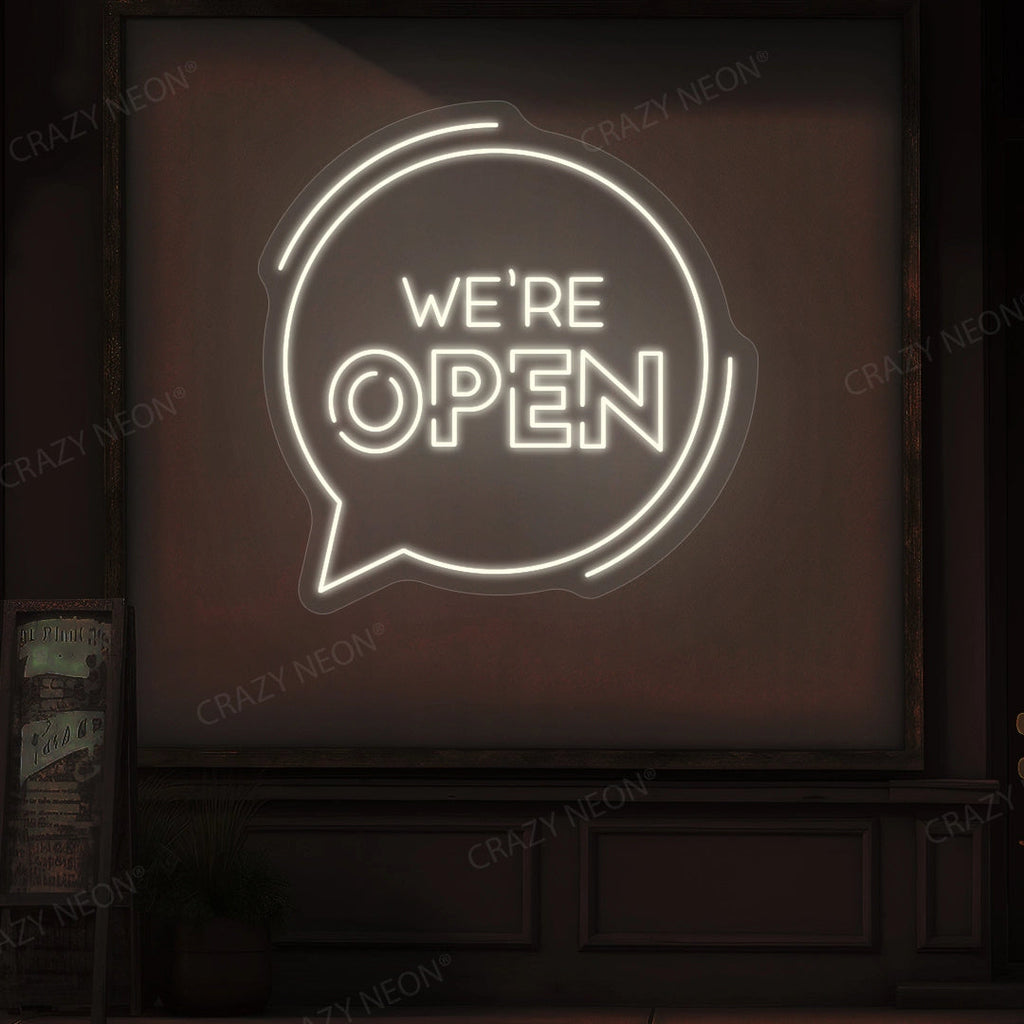 We're Open With Message Icon LED Neon Sign