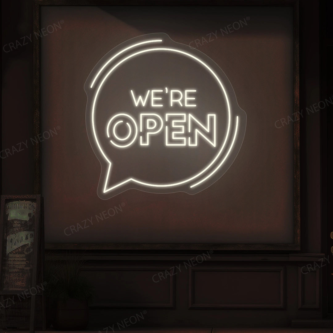 We're Open With Message Icon LED Neon Sign