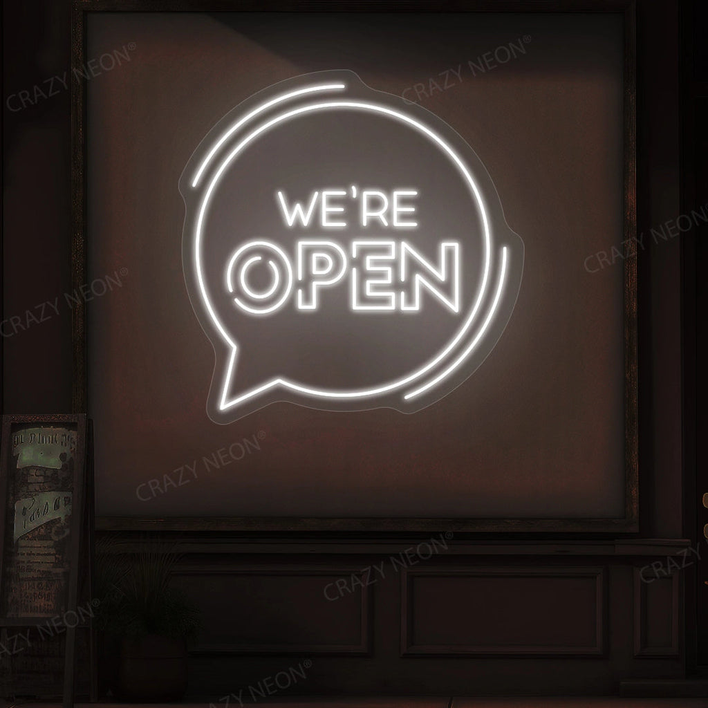 We're Open With Message Icon LED Neon Sign