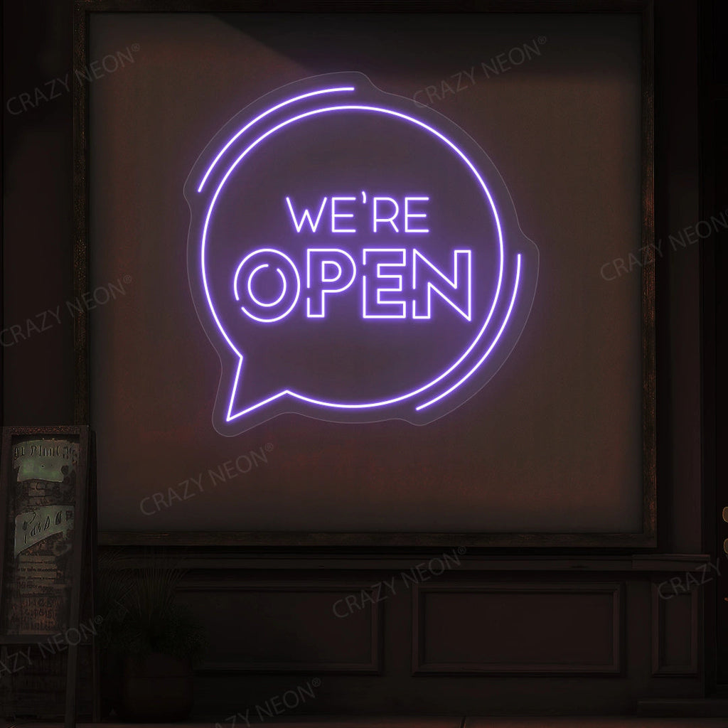 We're Open With Message Icon LED Neon Sign