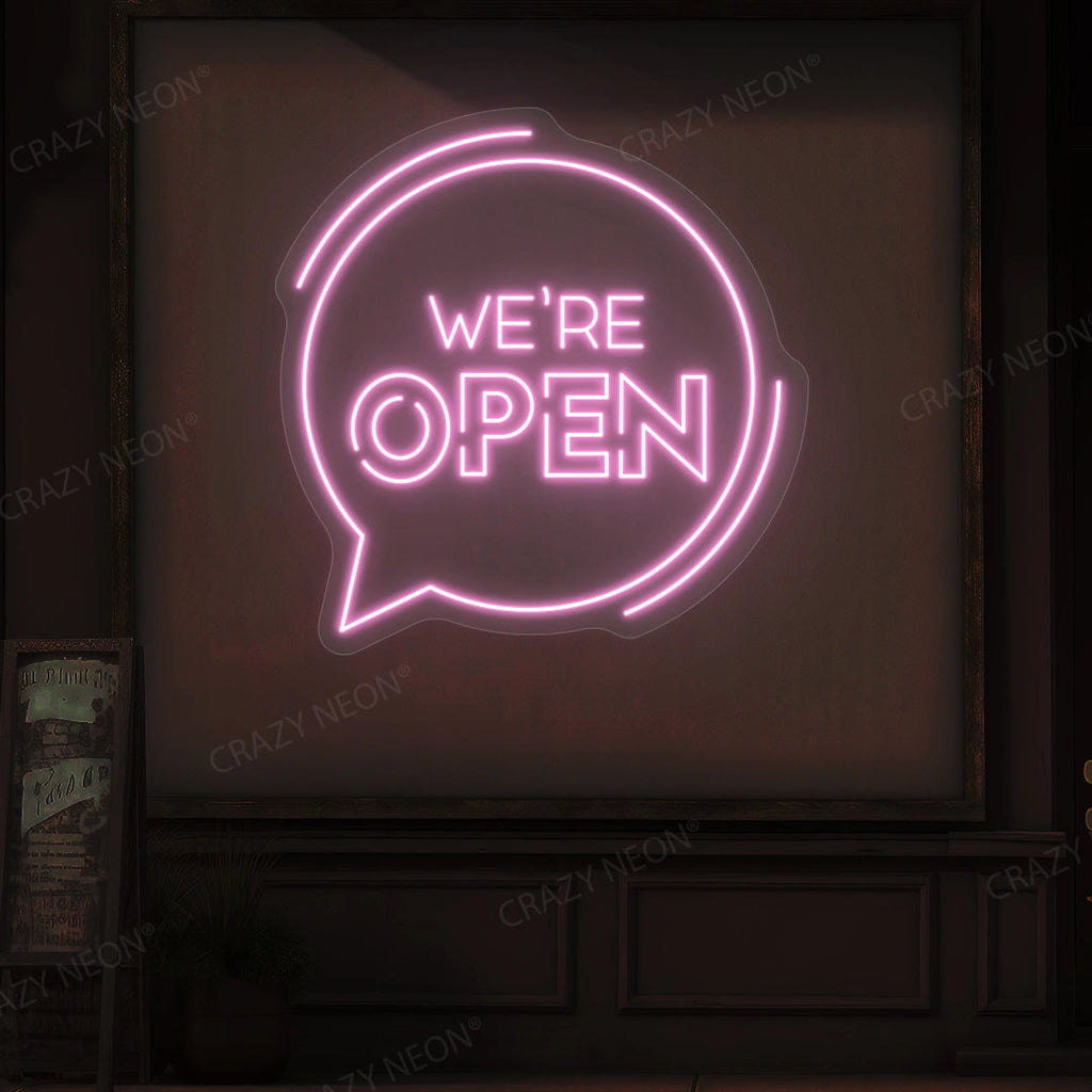 We're Open With Message Icon LED Neon Sign