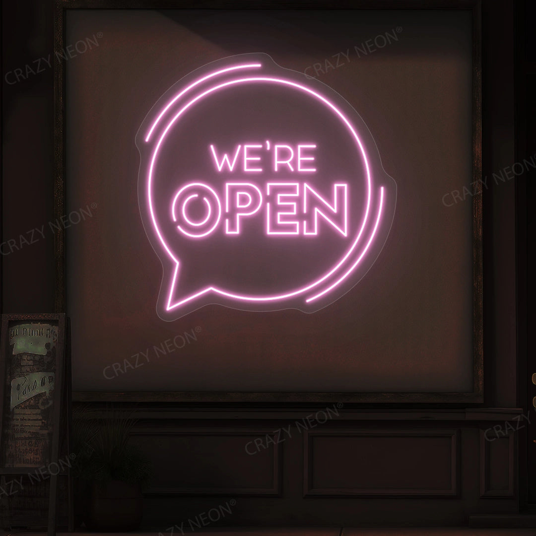 We're Open With Message Icon LED Neon Sign