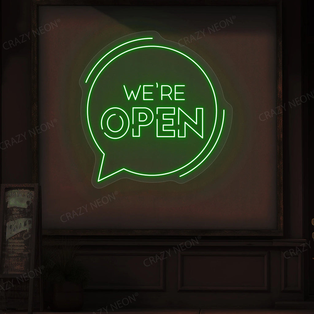 We're Open With Message Icon LED Neon Sign