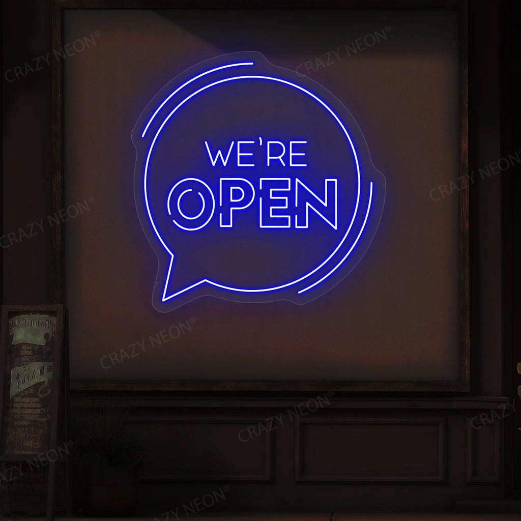 We're Open With Message Icon LED Neon Sign