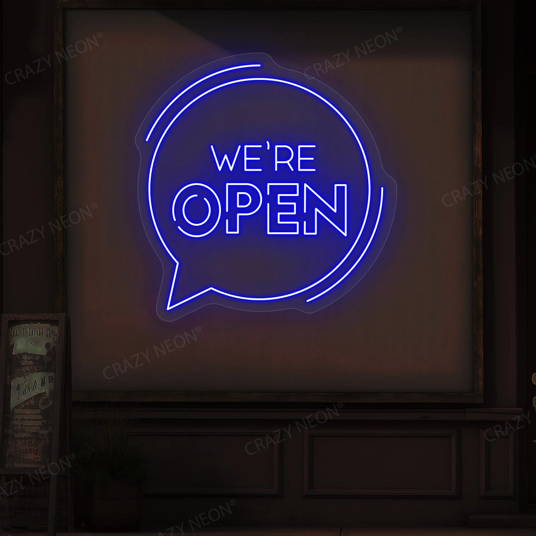 We're Open With Message Icon LED Neon Sign