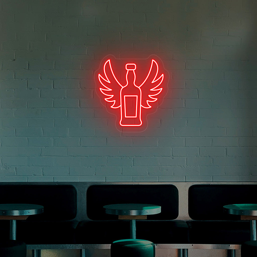 Whiskey Bottle With Wings Neon Sign